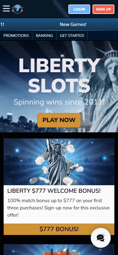Liberty Slots Casino mobile games area with casino titles