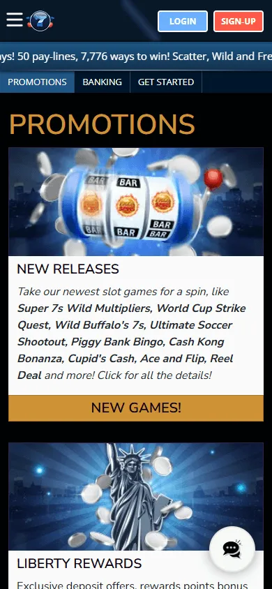 Liberty Slots Casino mobile promotions area with bonus offers